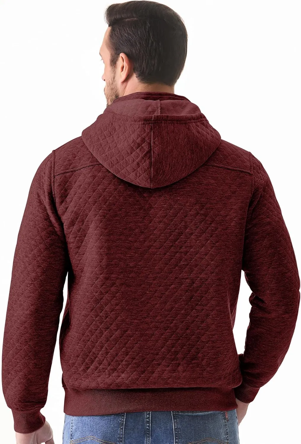 JMIERR Men's Quilted Hoodies Casual Long Sleeve Quarter-Zip Pullover Sweatshirt with Pockets