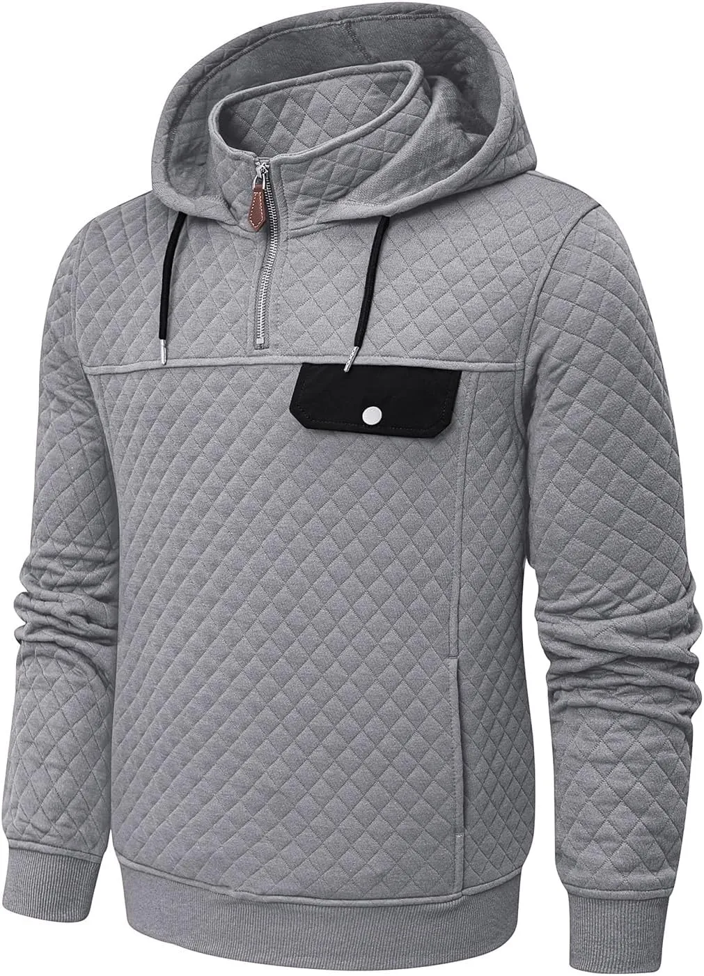 JMIERR Men's Quilted Hoodies Casual Long Sleeve Quarter-Zip Pullover Sweatshirt with Pockets