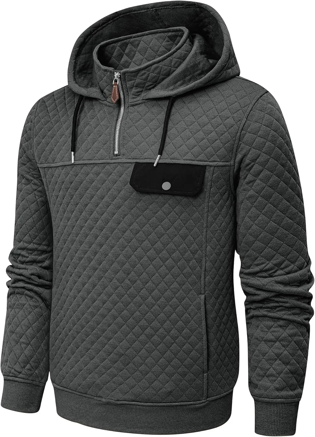 JMIERR Men's Quilted Hoodies Casual Long Sleeve Quarter-Zip Pullover Sweatshirt with Pockets