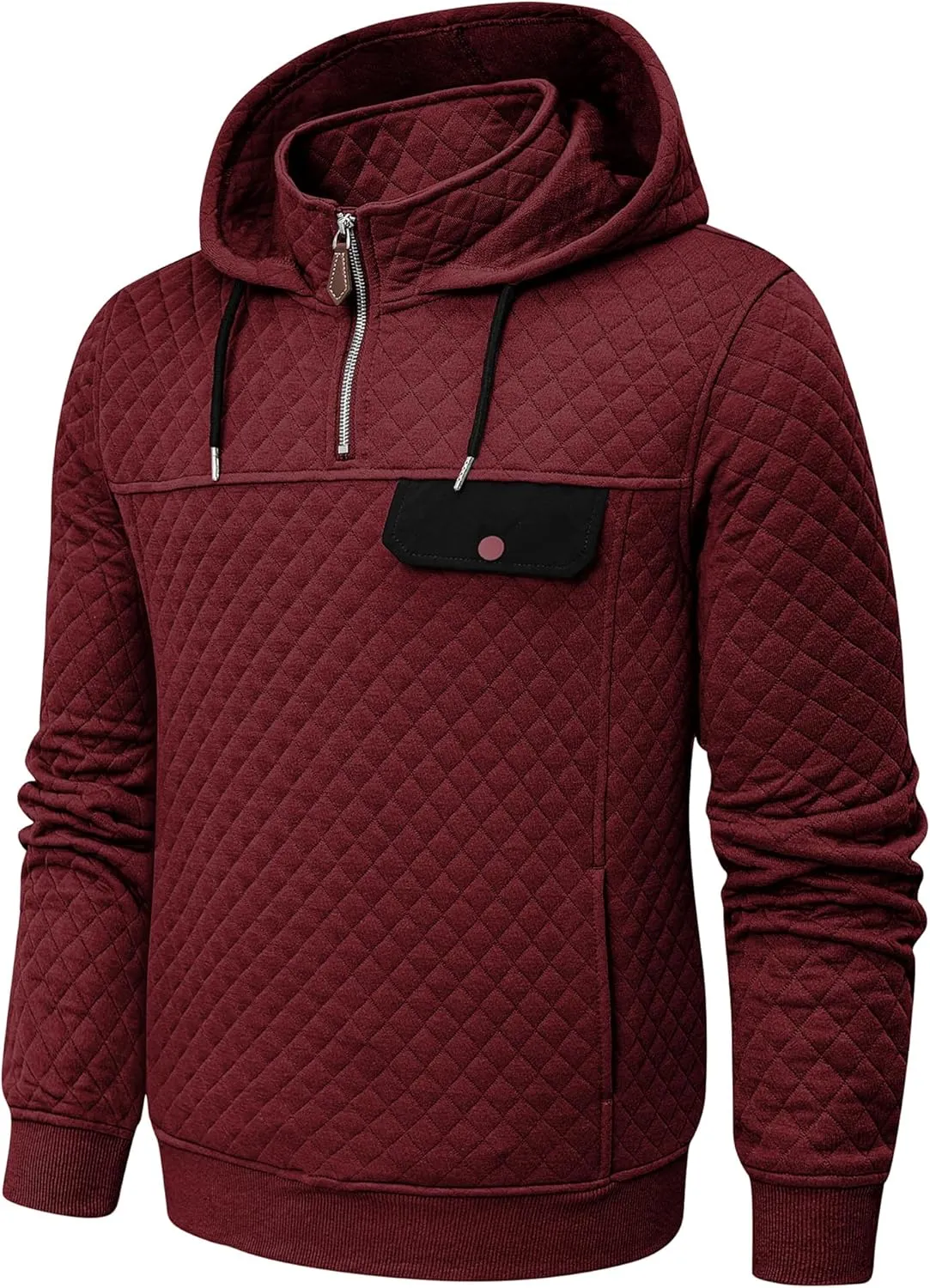 JMIERR Men's Quilted Hoodies Casual Long Sleeve Quarter-Zip Pullover Sweatshirt with Pockets