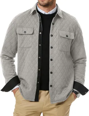 JMIERR Mens Quilted Shirt Jackets Casual Long Sleeve Snap Button Down Shirts with Pockets