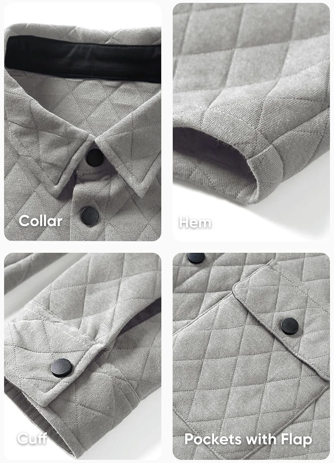 JMIERR Mens Quilted Shirt Jackets Casual Long Sleeve Snap Button Down Shirts with Pockets