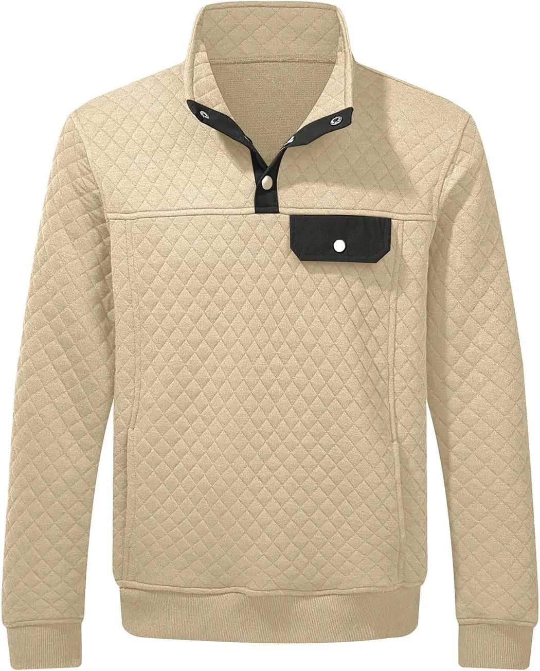 JMIERR Men's Quilted Sweatshirt Casual Long Sleeve Outdoor Stand Collar Button Pullover Sweatshirts