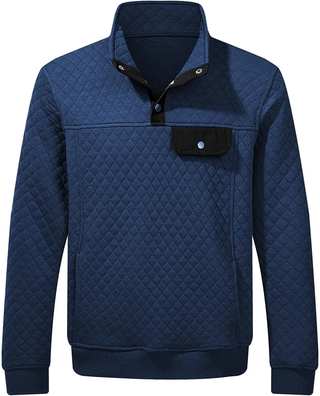 JMIERR Men's Quilted Sweatshirt Casual Long Sleeve Outdoor Stand Collar Button Pullover Sweatshirts