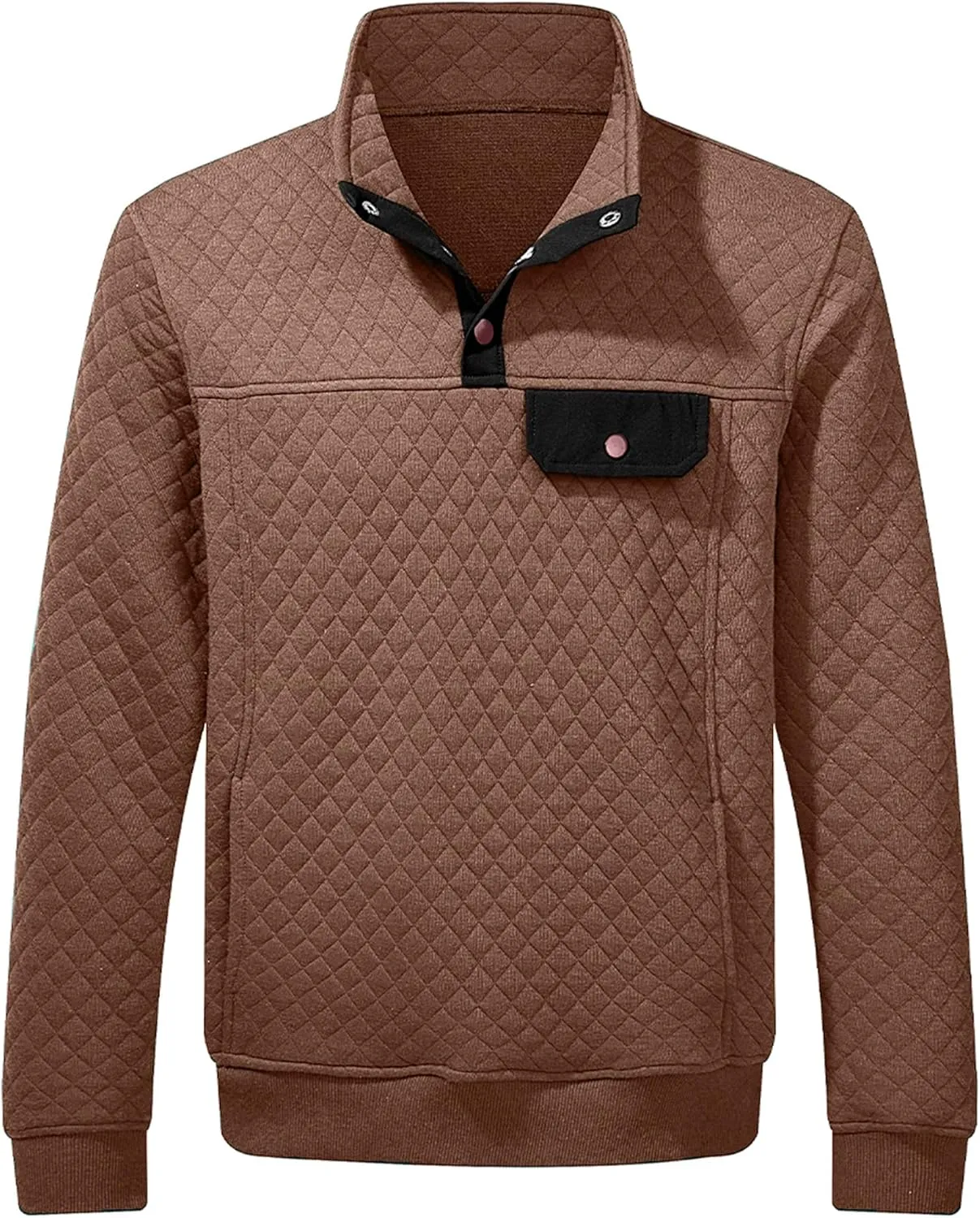 JMIERR Men's Quilted Sweatshirt Casual Long Sleeve Outdoor Stand Collar Button Pullover Sweatshirts