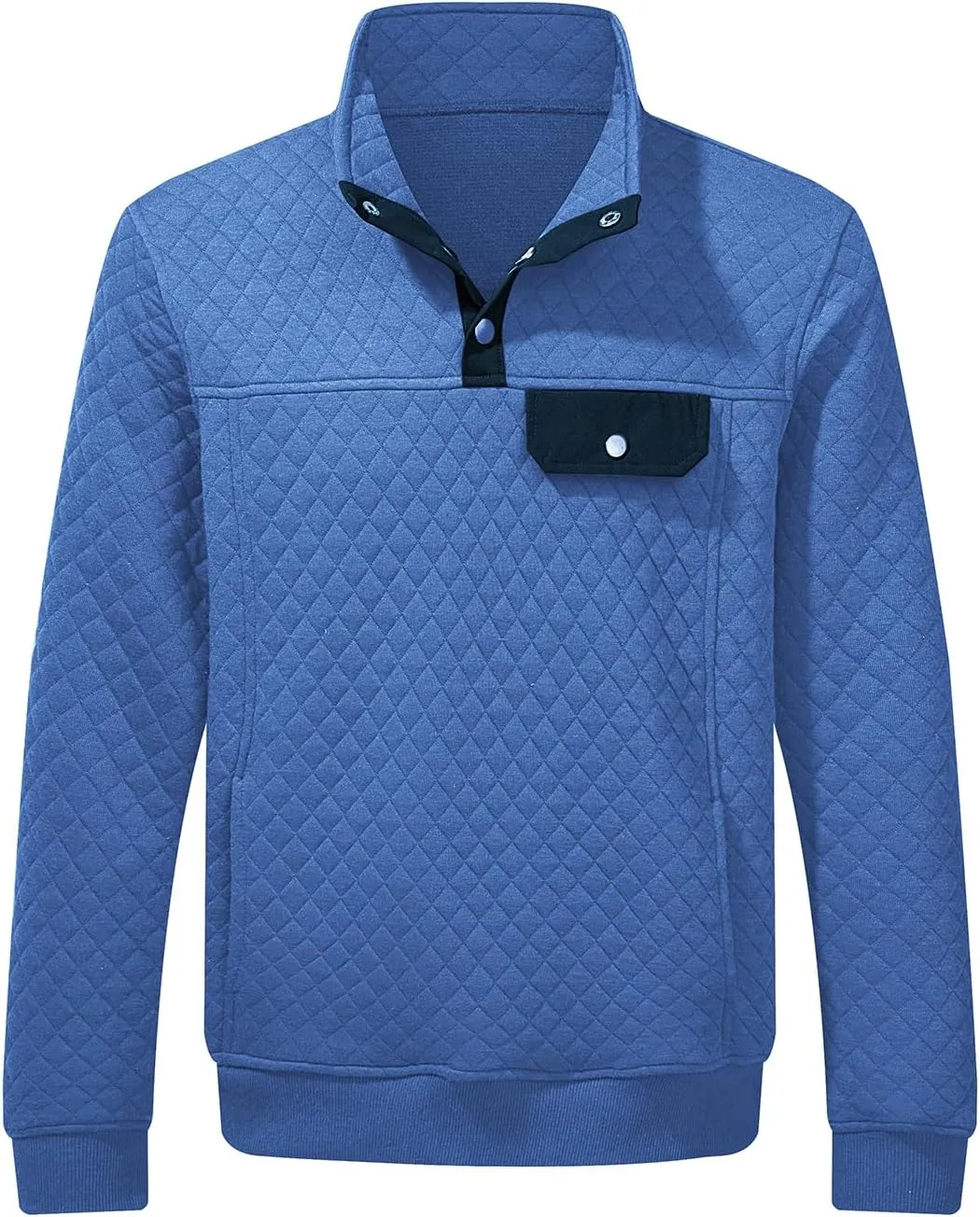 JMIERR Men's Quilted Sweatshirt Casual Long Sleeve Outdoor Stand Collar Button Pullover Sweatshirts