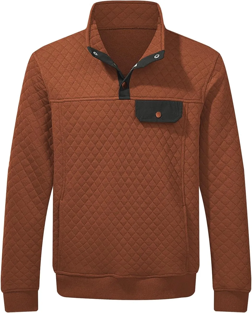 JMIERR Men's Quilted Sweatshirt Casual Long Sleeve Outdoor Stand Collar Button Pullover Sweatshirts