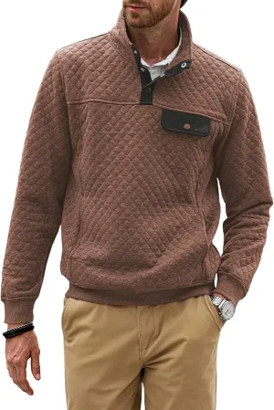 JMIERR Men's Quilted Sweatshirt Casual Long Sleeve Outdoor Stand Collar Button Pullover Sweatshirts