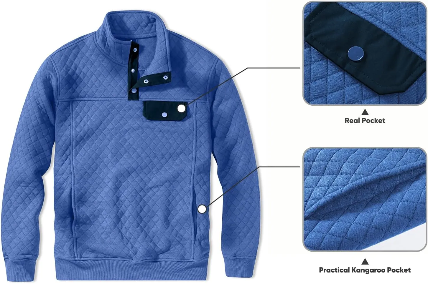 JMIERR Men's Quilted Sweatshirt Casual Long Sleeve Outdoor Stand Collar Button Pullover Sweatshirts