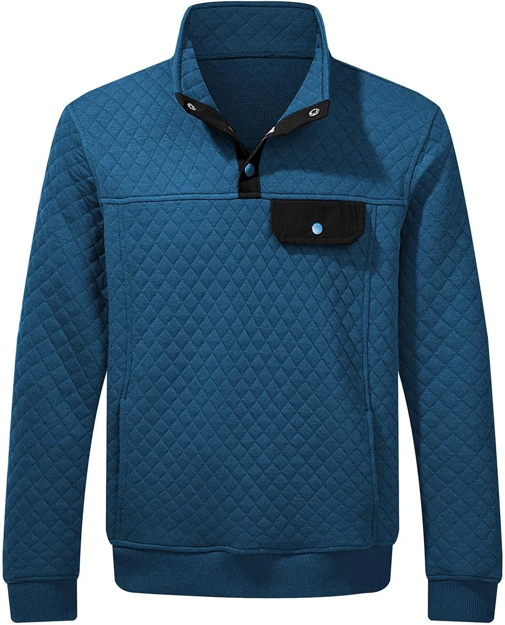 JMIERR Men's Quilted Sweatshirt Casual Long Sleeve Outdoor Stand Collar Button Pullover Sweatshirts