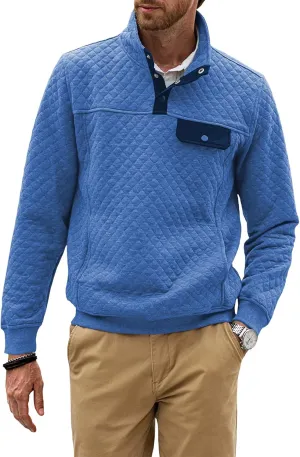 JMIERR Men's Quilted Sweatshirt Casual Long Sleeve Outdoor Stand Collar Button Pullover Sweatshirts