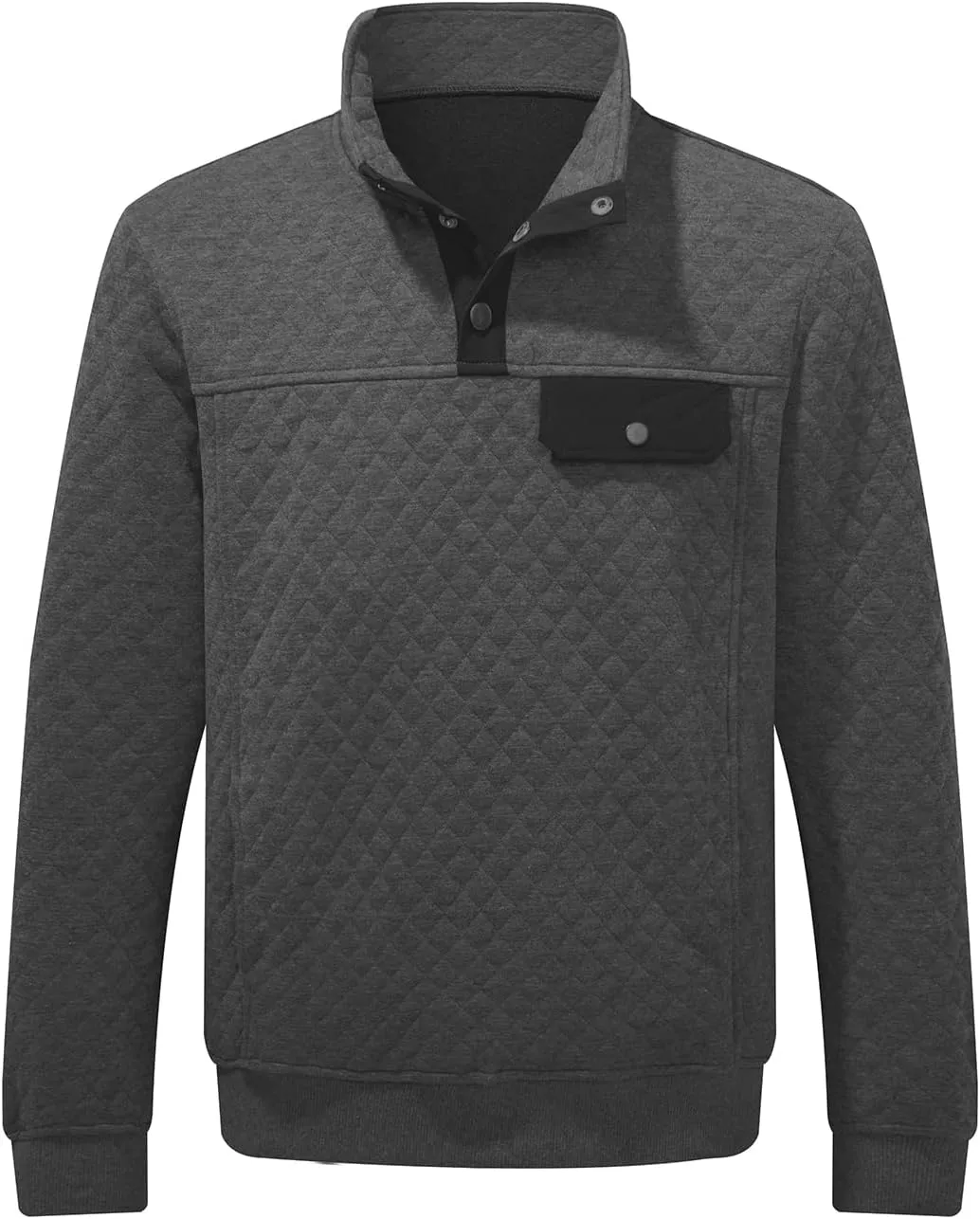 JMIERR Men's Quilted Sweatshirt Casual Long Sleeve Outdoor Stand Collar Button Pullover Sweatshirts