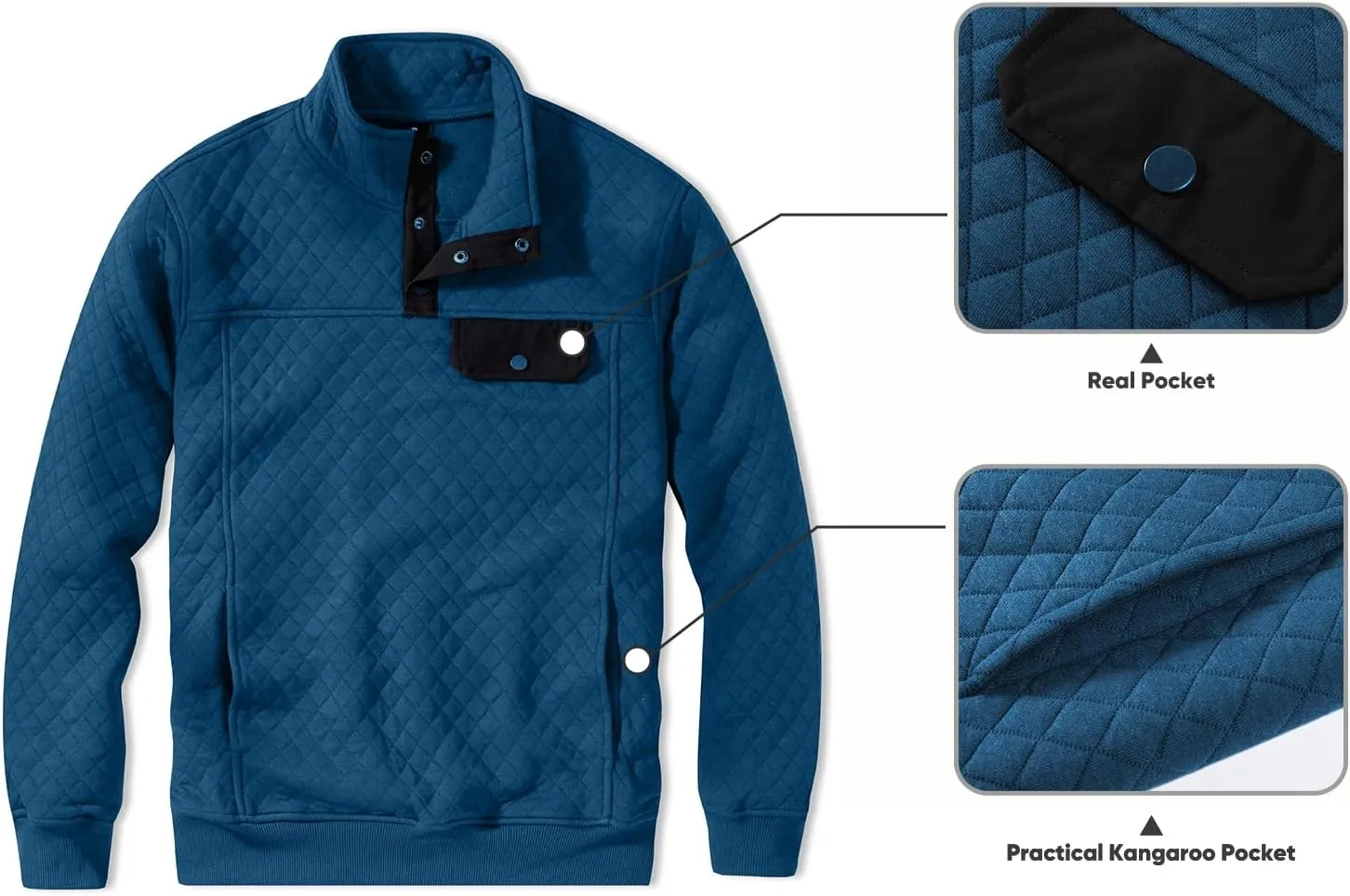 JMIERR Men's Quilted Sweatshirt Casual Long Sleeve Outdoor Stand Collar Button Pullover Sweatshirts