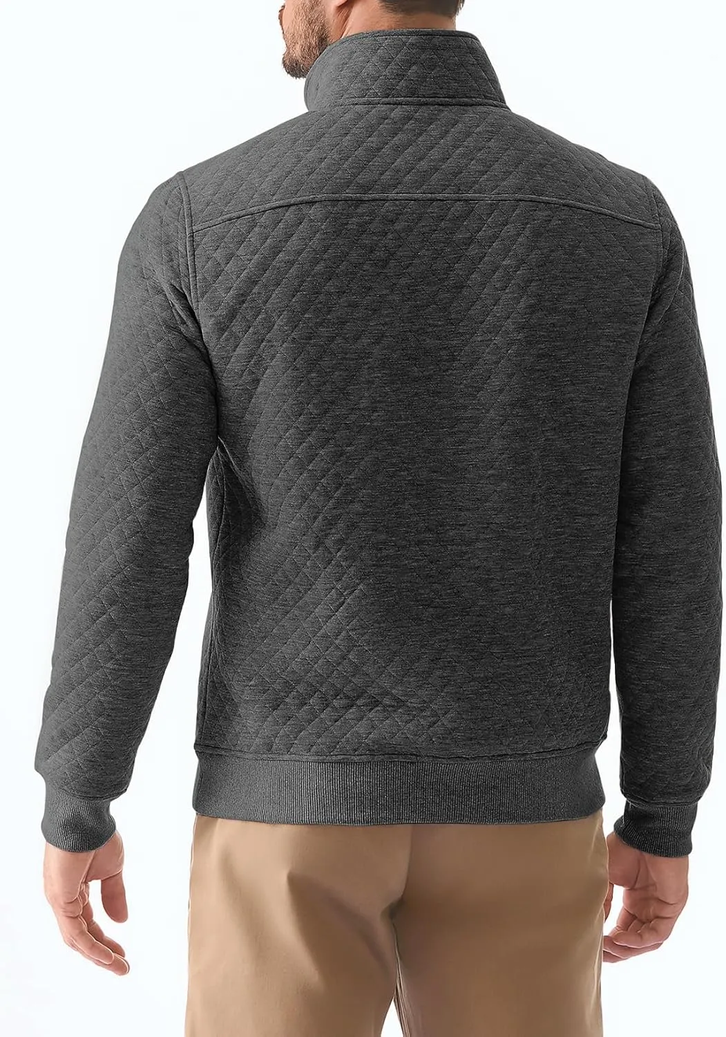 JMIERR Men's Quilted Sweatshirt Casual Long Sleeve Outdoor Stand Collar Quarter-Zip Pullover Sweatshirts