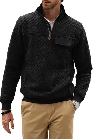 JMIERR Men's Quilted Sweatshirt Casual Long Sleeve Outdoor Stand Collar Quarter-Zip Pullover Sweatshirts