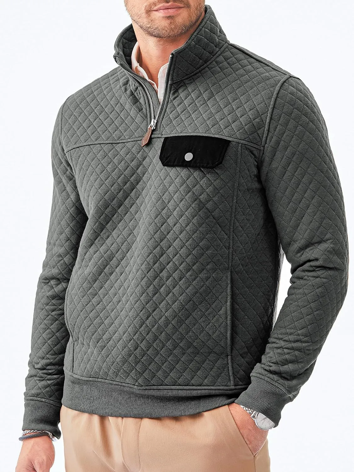 JMIERR Men's Quilted Sweatshirt Casual Long Sleeve Outdoor Stand Collar Quarter-Zip Pullover Sweatshirts
