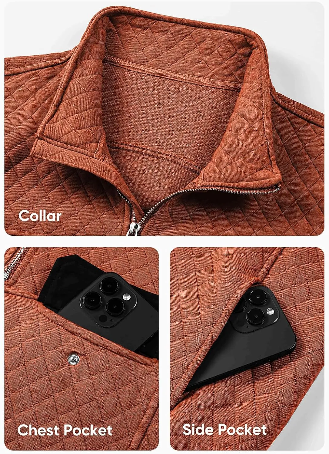 JMIERR Men's Quilted Sweatshirt Casual Long Sleeve Outdoor Stand Collar Quarter-Zip Pullover Sweatshirts
