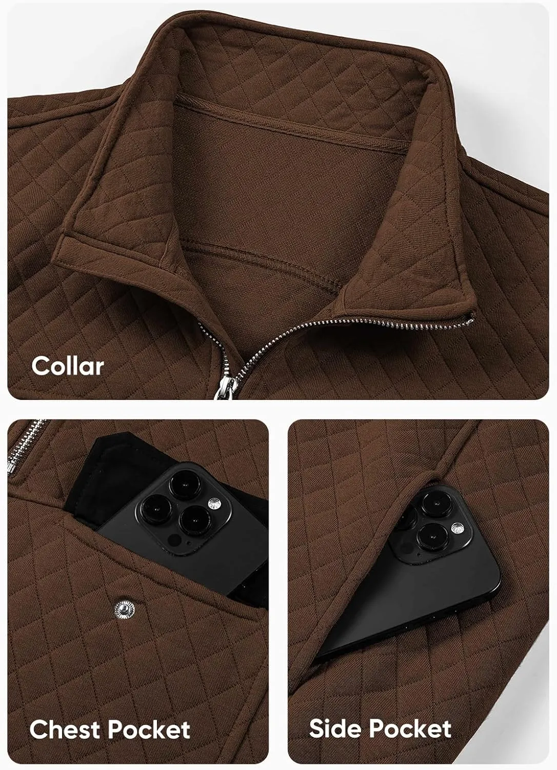 JMIERR Men's Quilted Sweatshirt Casual Long Sleeve Outdoor Stand Collar Quarter-Zip Pullover Sweatshirts