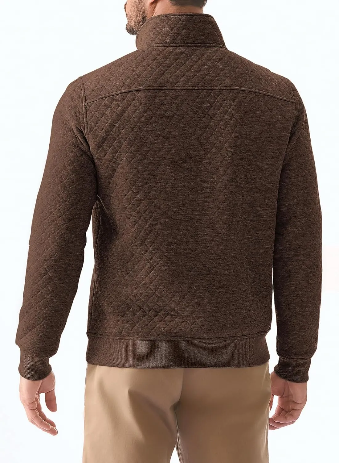JMIERR Men's Quilted Sweatshirt Casual Long Sleeve Outdoor Stand Collar Quarter-Zip Pullover Sweatshirts