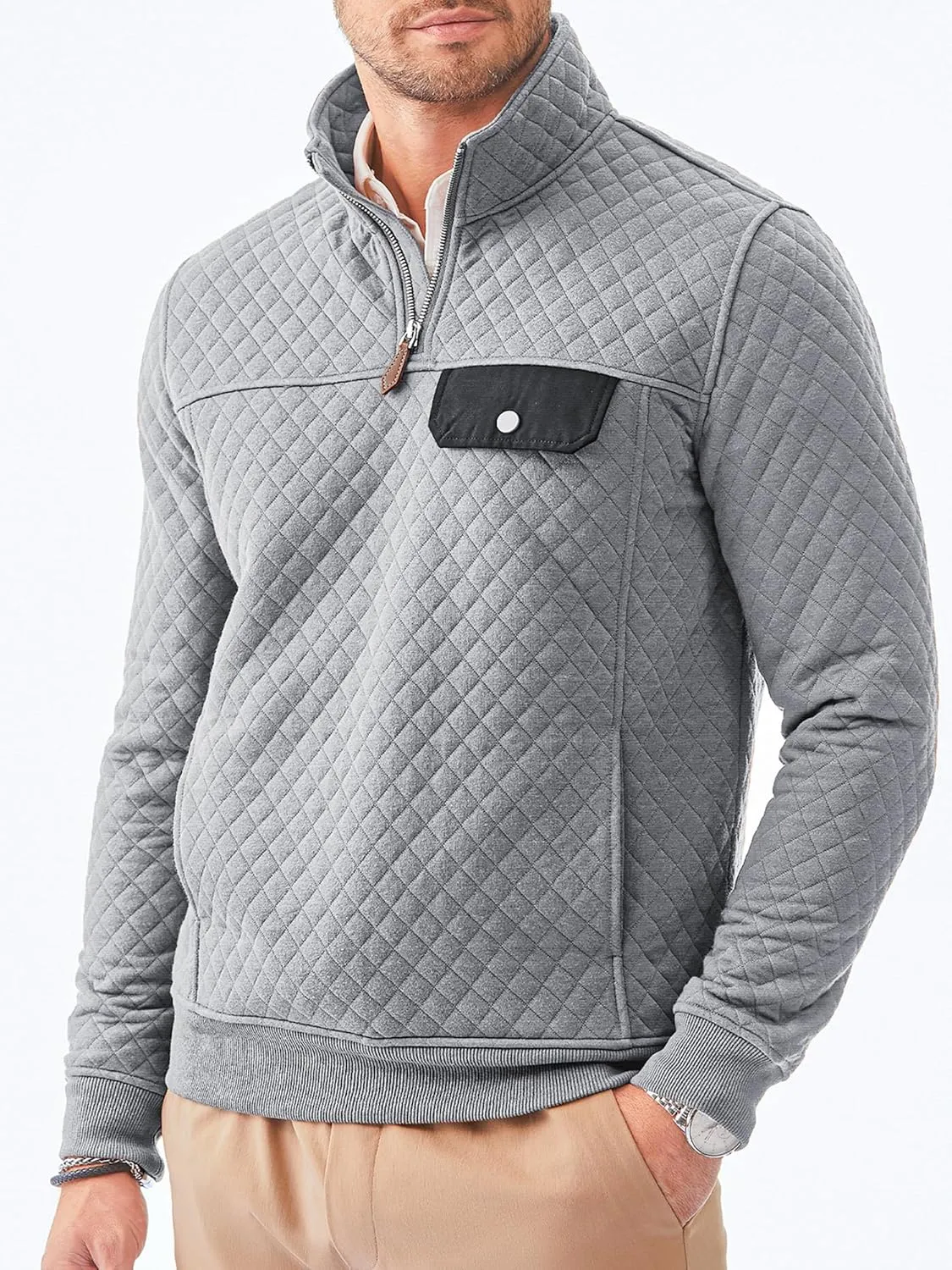 JMIERR Men's Quilted Sweatshirt Casual Long Sleeve Outdoor Stand Collar Quarter-Zip Pullover Sweatshirts