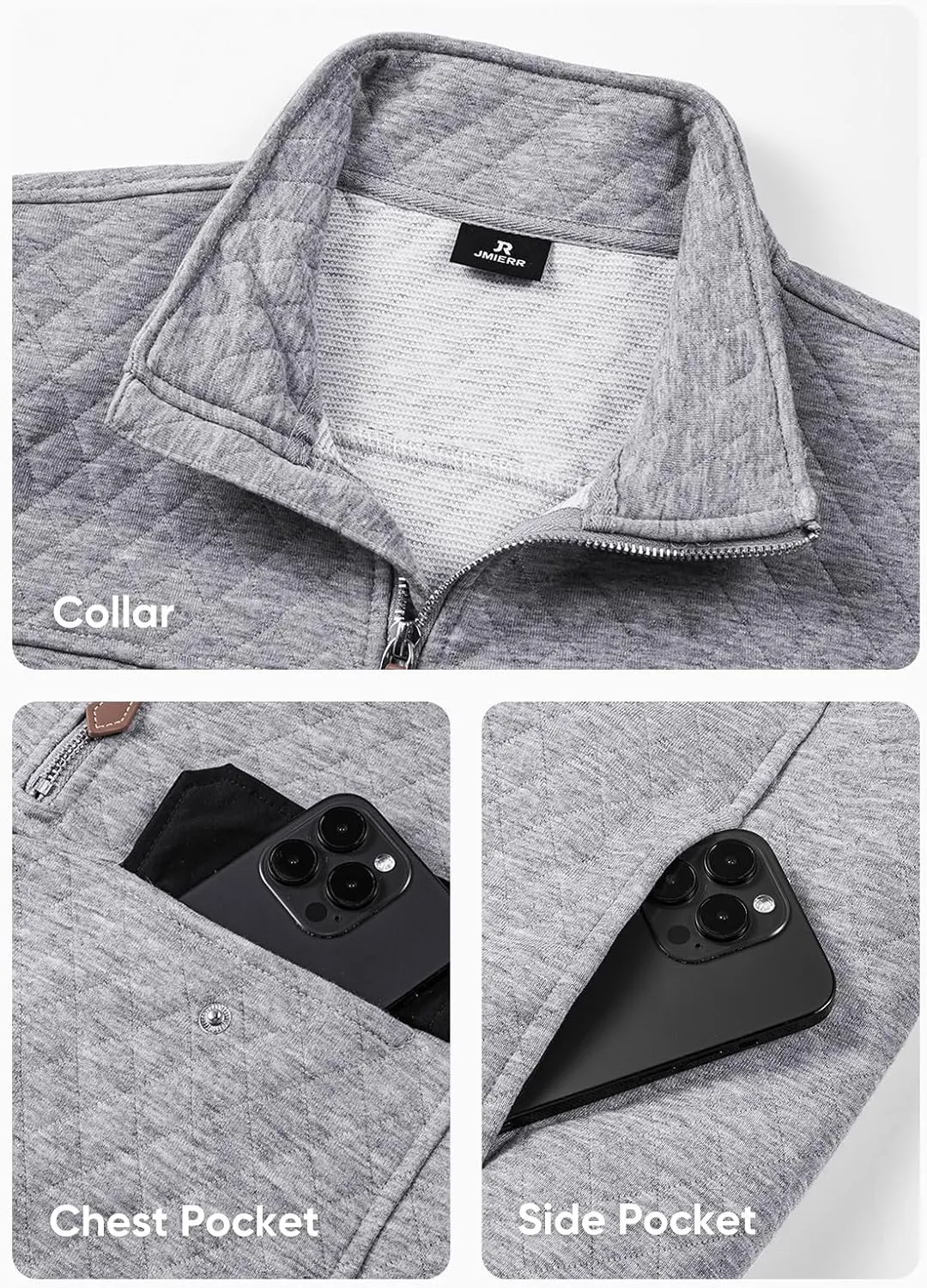 JMIERR Men's Quilted Sweatshirt Casual Long Sleeve Outdoor Stand Collar Quarter-Zip Pullover Sweatshirts