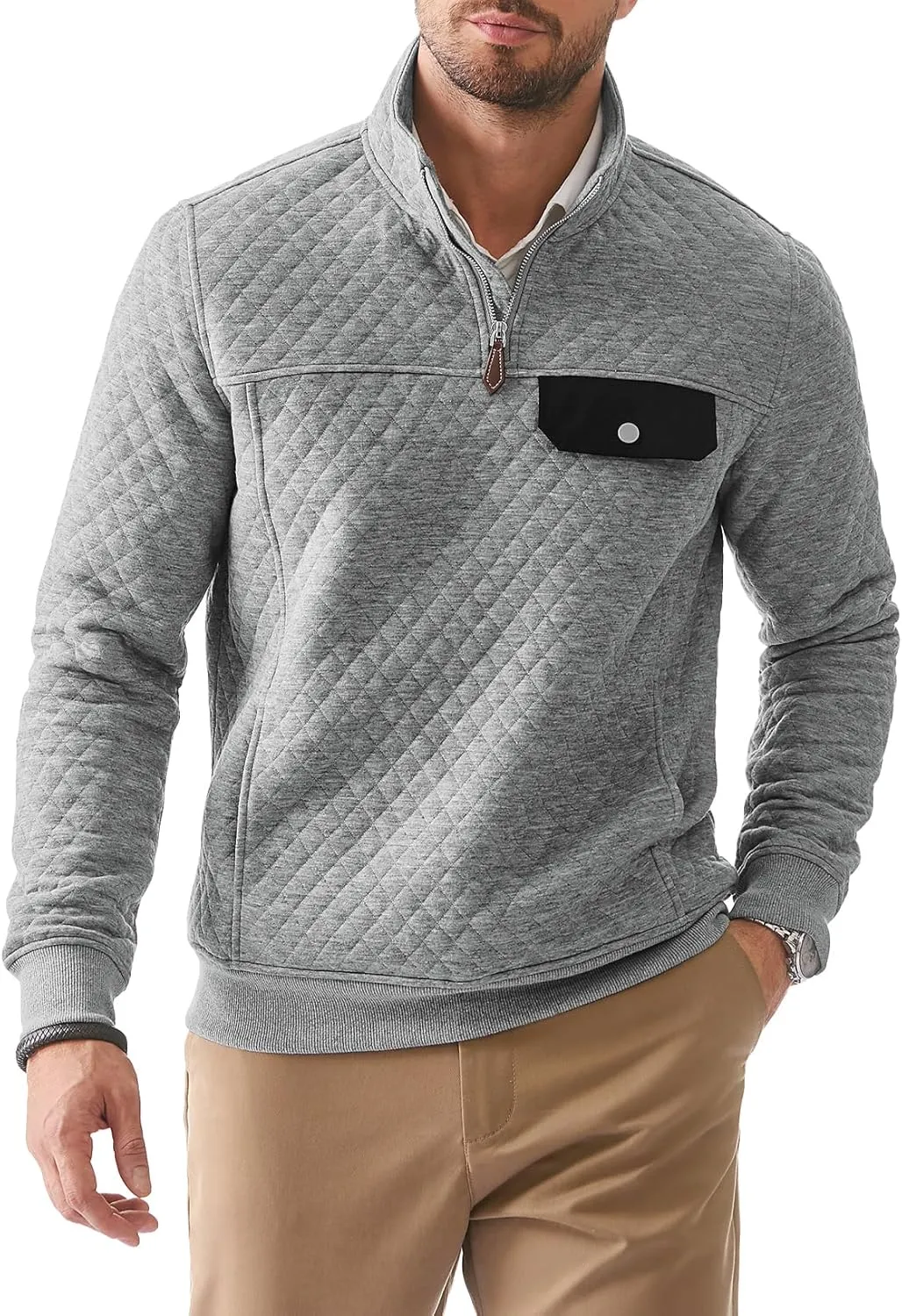 JMIERR Men's Quilted Sweatshirt Casual Long Sleeve Outdoor Stand Collar Quarter-Zip Pullover Sweatshirts