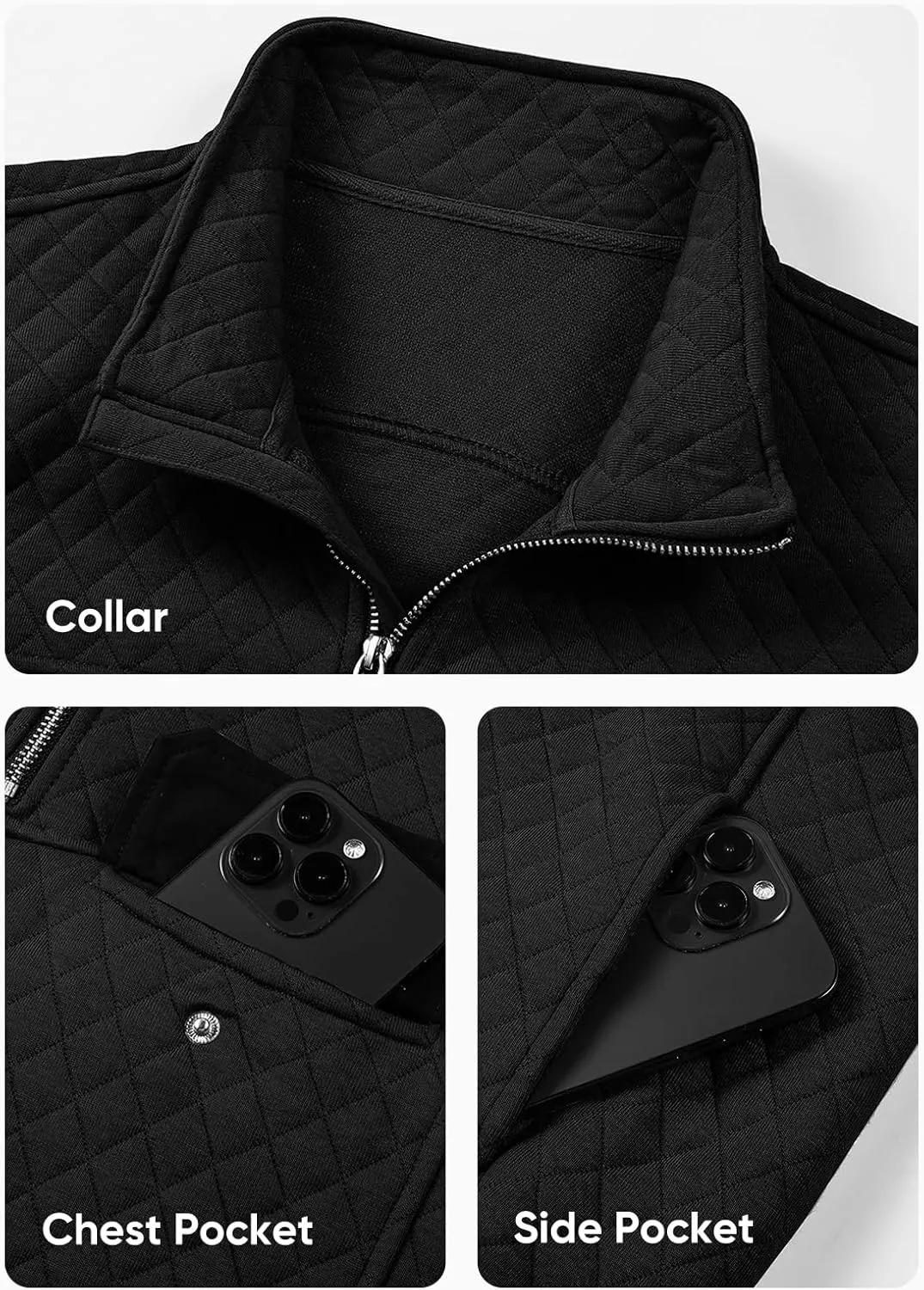 JMIERR Men's Quilted Sweatshirt Casual Long Sleeve Outdoor Stand Collar Quarter-Zip Pullover Sweatshirts