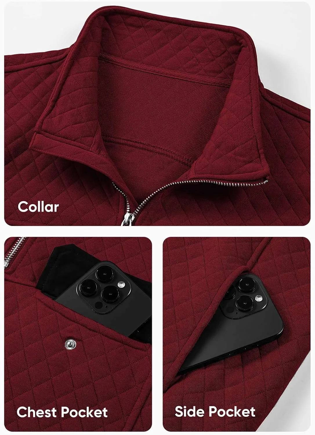 JMIERR Men's Quilted Sweatshirt Casual Long Sleeve Outdoor Stand Collar Quarter-Zip Pullover Sweatshirts