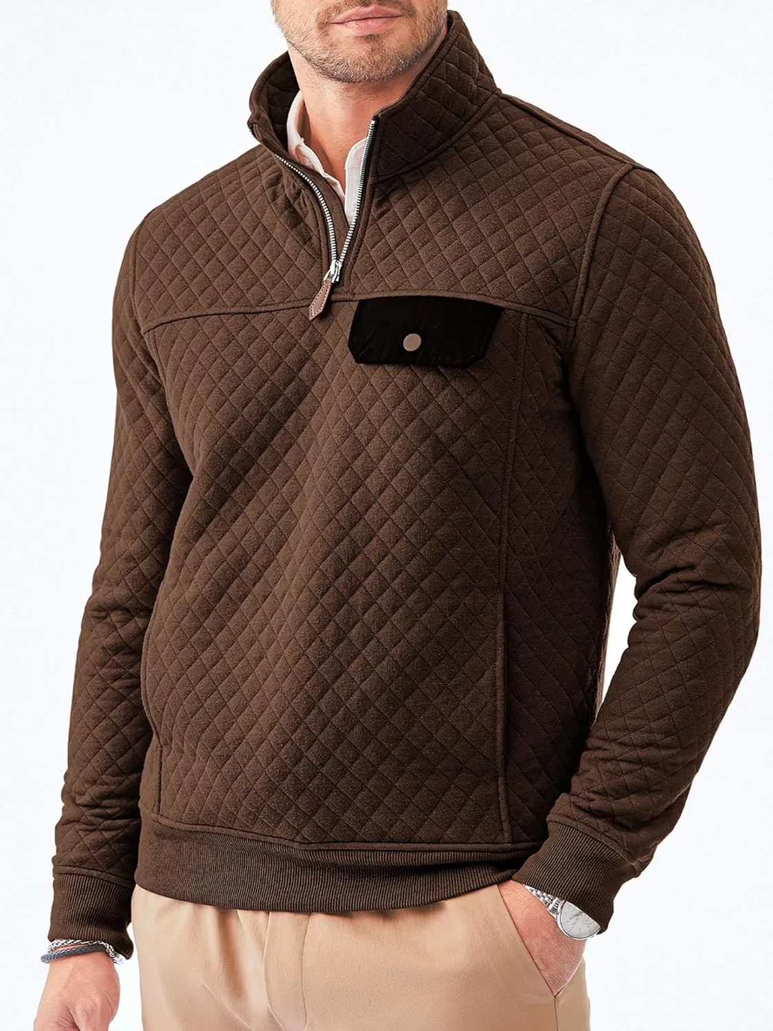 JMIERR Men's Quilted Sweatshirt Casual Long Sleeve Outdoor Stand Collar Quarter-Zip Pullover Sweatshirts