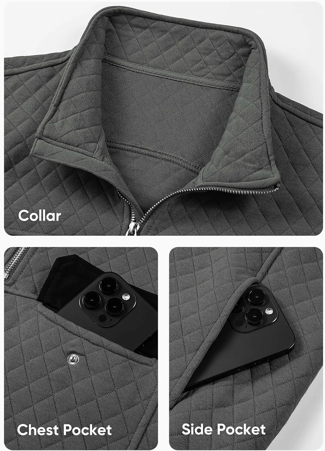 JMIERR Men's Quilted Sweatshirt Casual Long Sleeve Outdoor Stand Collar Quarter-Zip Pullover Sweatshirts