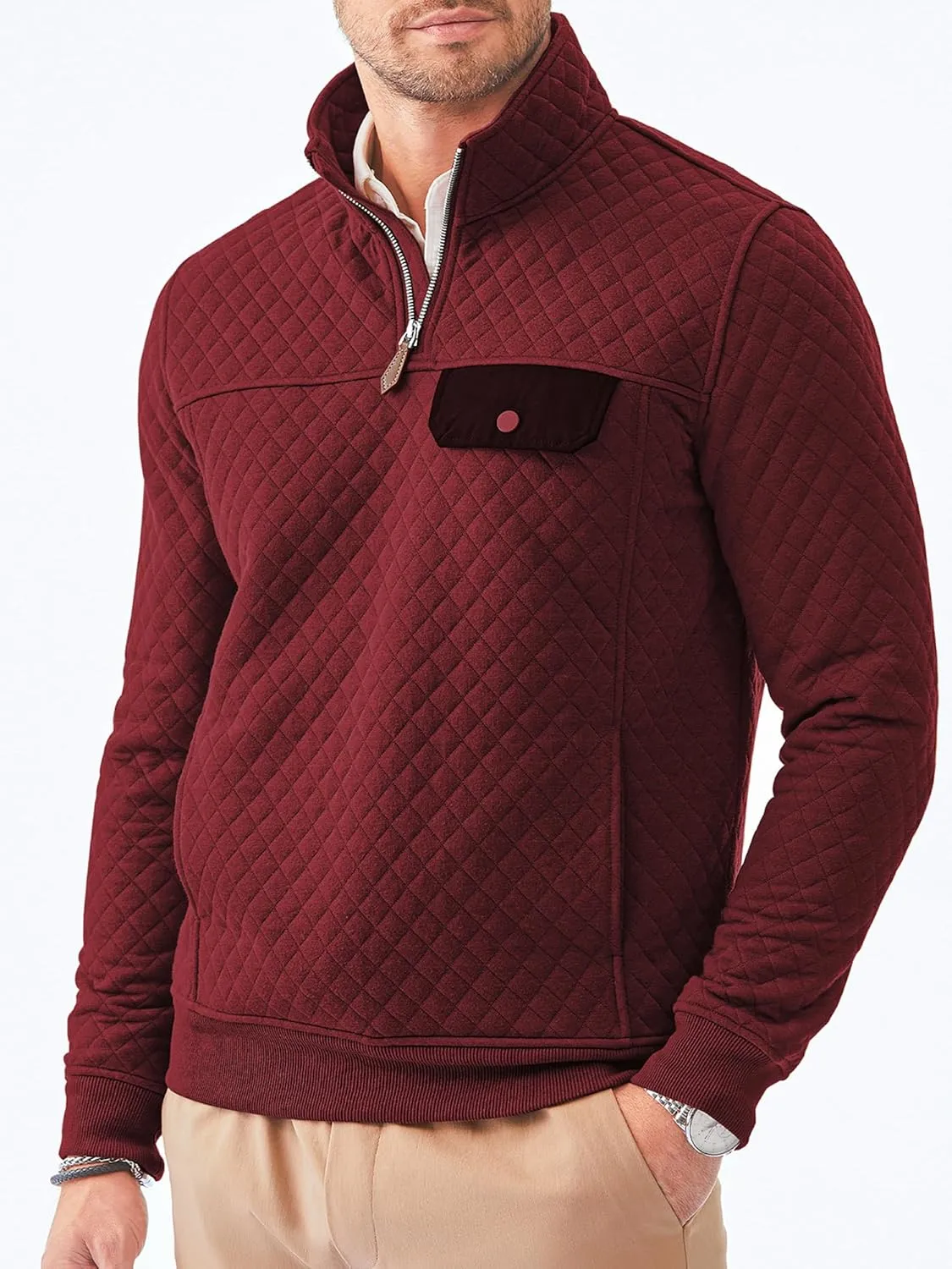 JMIERR Men's Quilted Sweatshirt Casual Long Sleeve Outdoor Stand Collar Quarter-Zip Pullover Sweatshirts