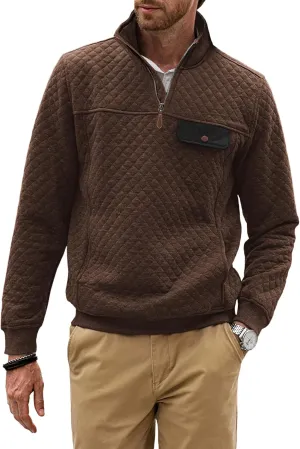 JMIERR Men's Quilted Sweatshirt Casual Long Sleeve Outdoor Stand Collar Quarter-Zip Pullover Sweatshirts