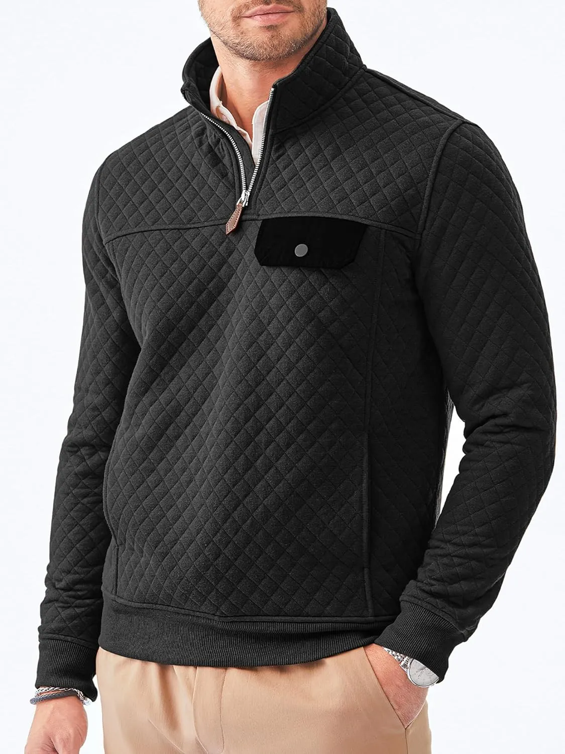 JMIERR Men's Quilted Sweatshirt Casual Long Sleeve Outdoor Stand Collar Quarter-Zip Pullover Sweatshirts