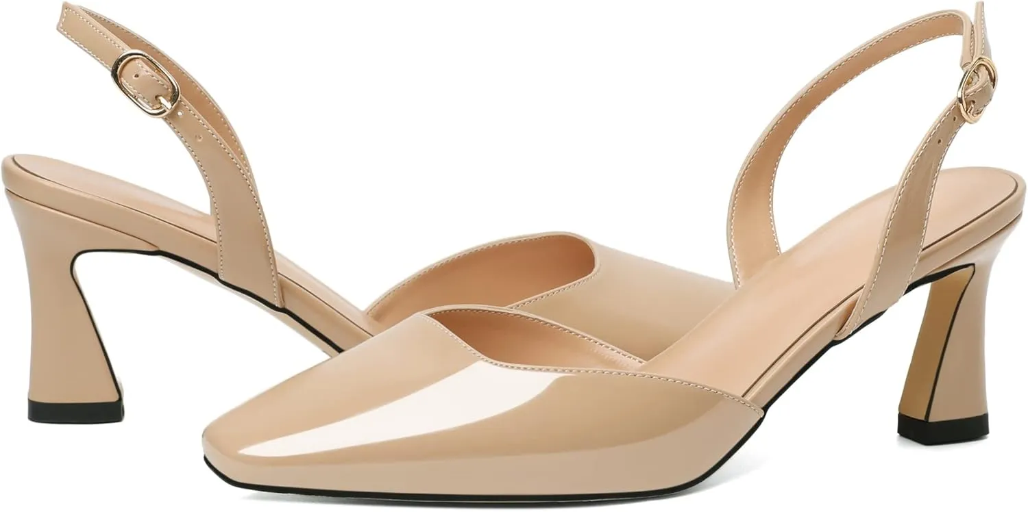 Joseywade Women Slingback Low Kitten Heel Pumps 2.5 Inch Heeled Sandals Closed Toe Ankle Strap Dress Shoes