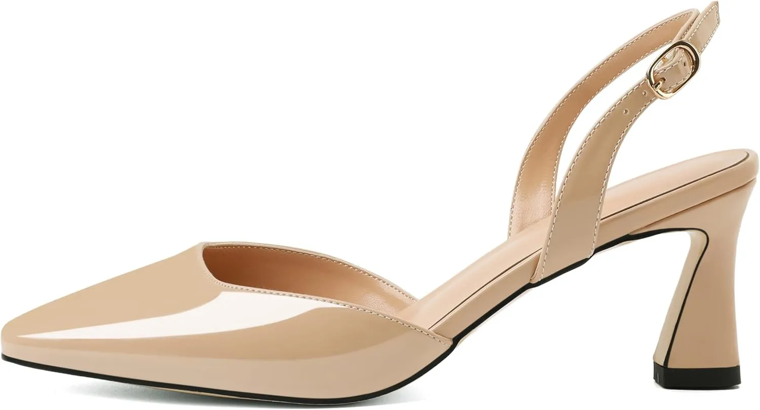 Joseywade Women Slingback Low Kitten Heel Pumps 2.5 Inch Heeled Sandals Closed Toe Ankle Strap Dress Shoes