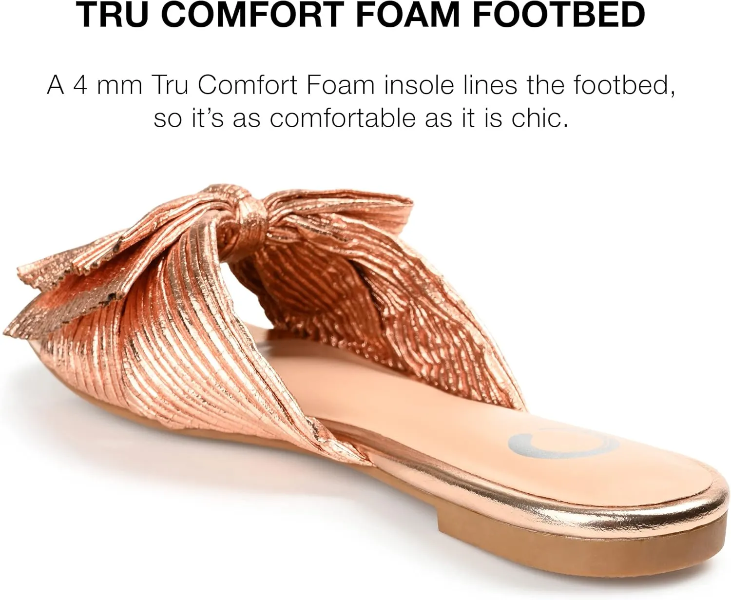 Journee Womens Pleated Metallic Bow Knot Low Block Heel Padded Open Square Toe Serlina Slide Sandal