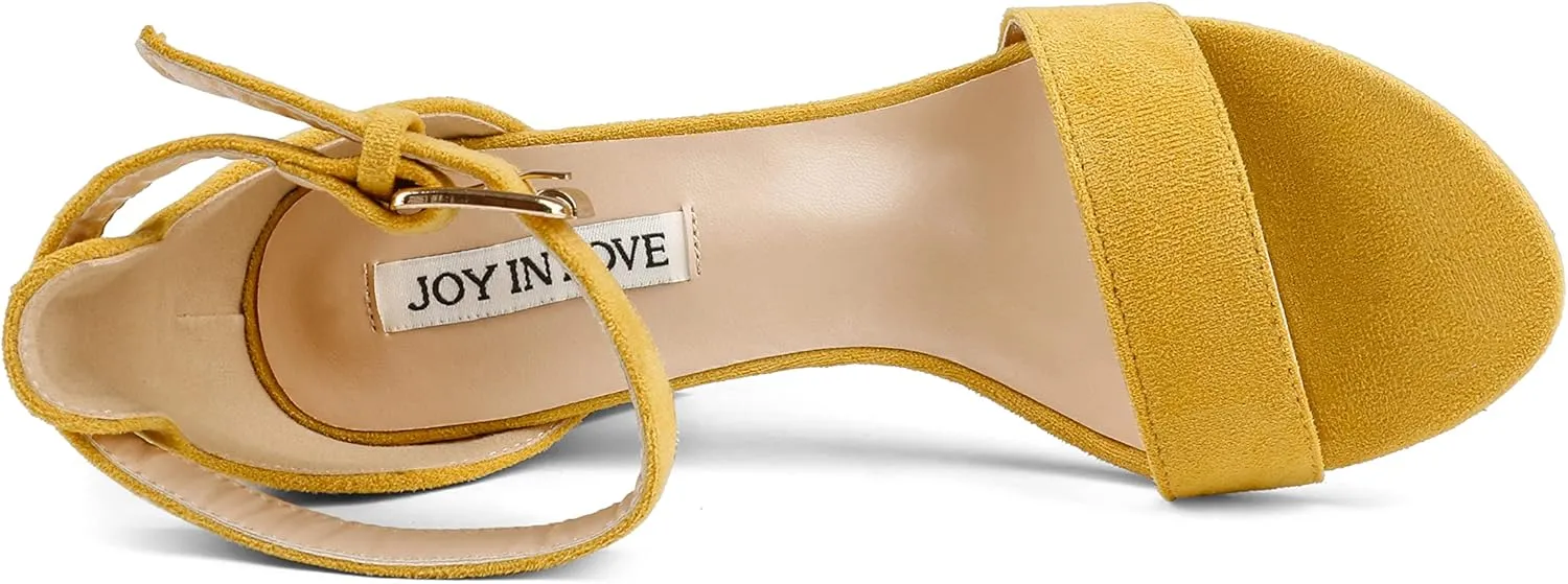 JOY IN LOVE Womens 3.5" Chunky Block High Heels Ankle Strap Heeled Sandals