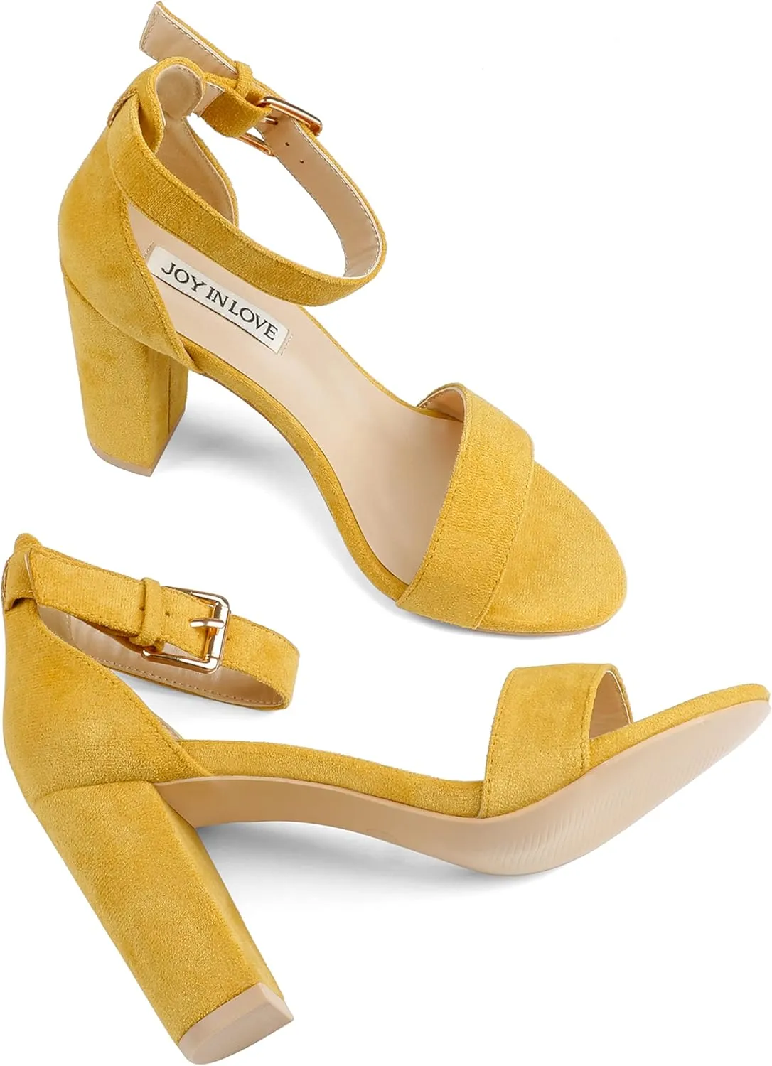 JOY IN LOVE Womens 3.5" Chunky Block High Heels Ankle Strap Heeled Sandals