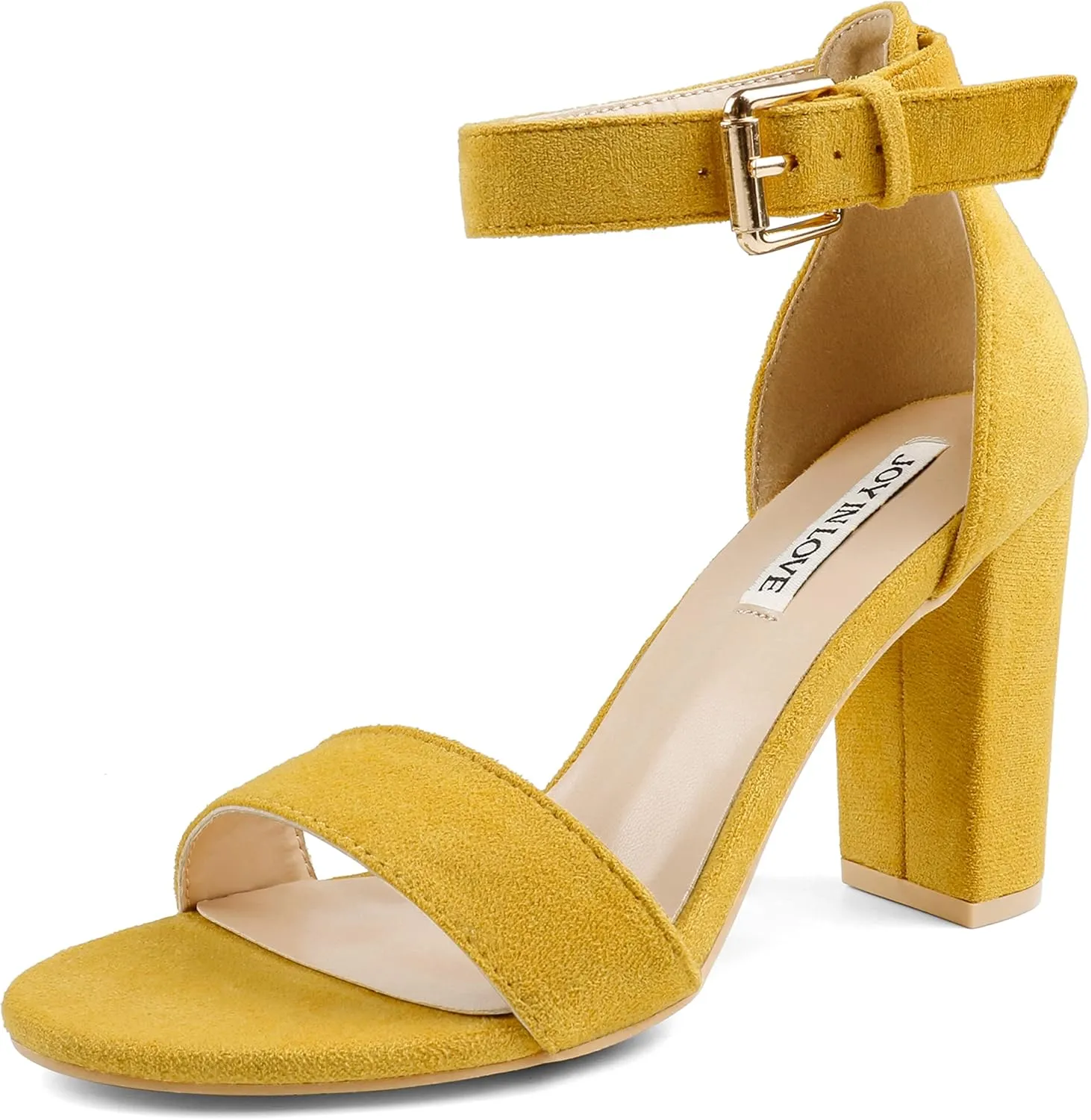 JOY IN LOVE Womens 3.5" Chunky Block High Heels Ankle Strap Heeled Sandals