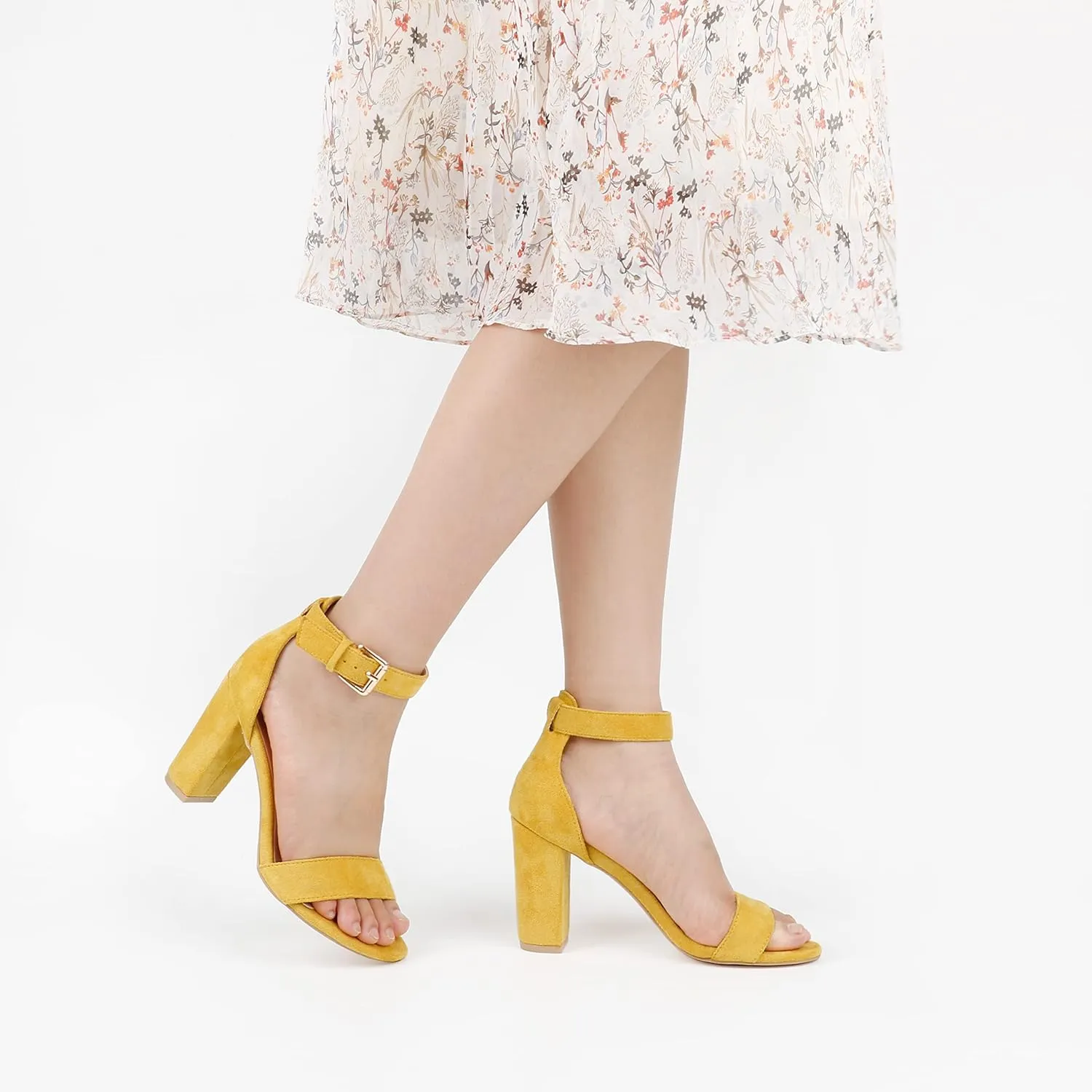 JOY IN LOVE Womens 3.5" Chunky Block High Heels Ankle Strap Heeled Sandals