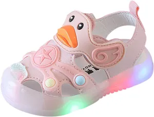 Kid Baby Girls Boys Child Light On LED Baby Shoes Sandals Soft Sole Anti Slip Cartoon Duck Shoes (Pink, 20 Toddler)
