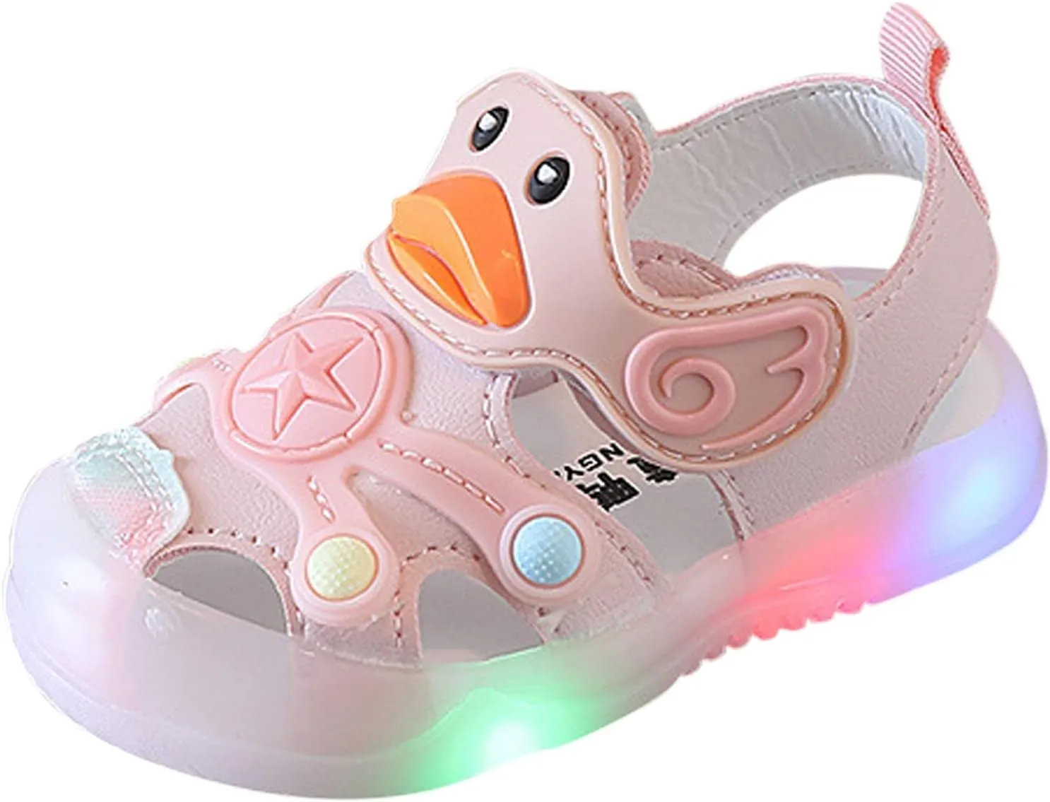 Kid Baby Girls Boys Child Light On LED Baby Shoes Sandals Soft Sole Anti Slip Cartoon Duck Shoes (Pink, 20 Toddler)