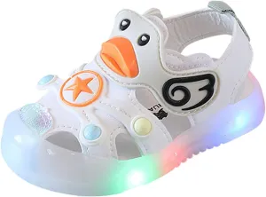 Kid Baby Girls Boys Child Light On LED Baby Shoes Sandals Soft Sole Anti Slip Cartoon Duck Shoes (White, 24 Toddler)