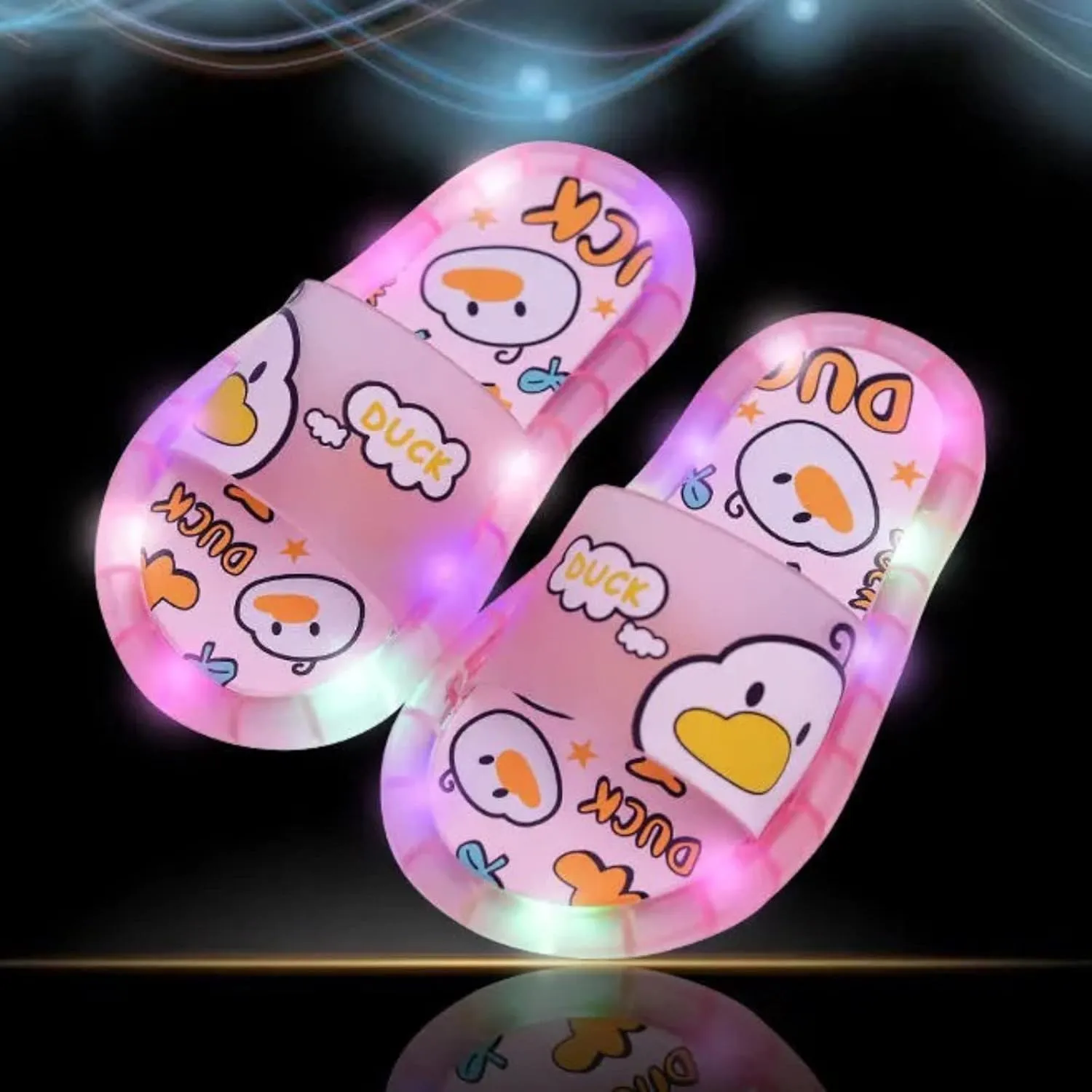 Kids Toddler Light Up Slippers Boys Girls Shoes Cloud Slides Soft Sole Cartoon Sandals Beach Pool (Pink, 9 Toddler)