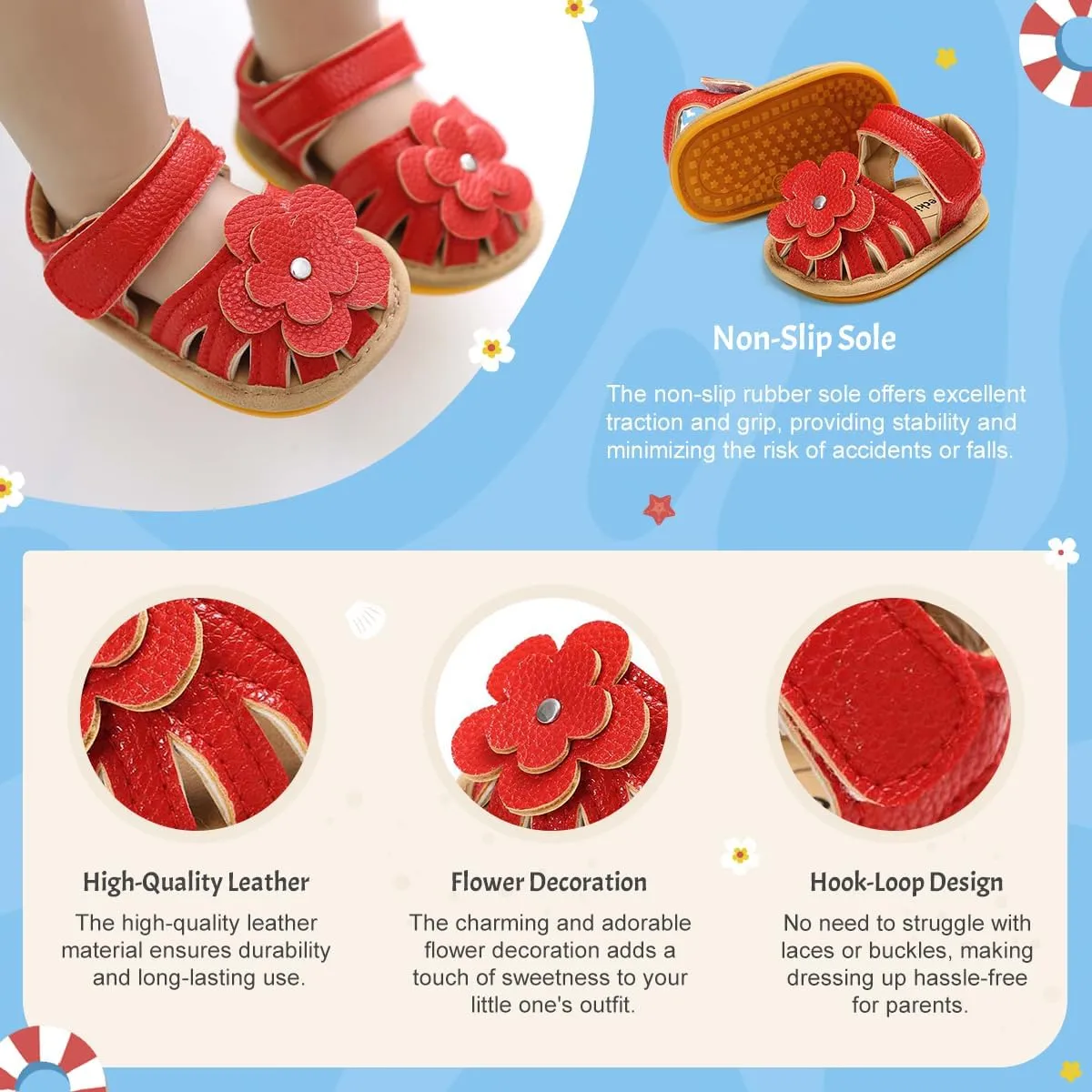 KIDSUN Baby Infant Girls Boys Sandals Non Slip Rubber Sole Summer Beach Outdoor First Walker Crib Shoes