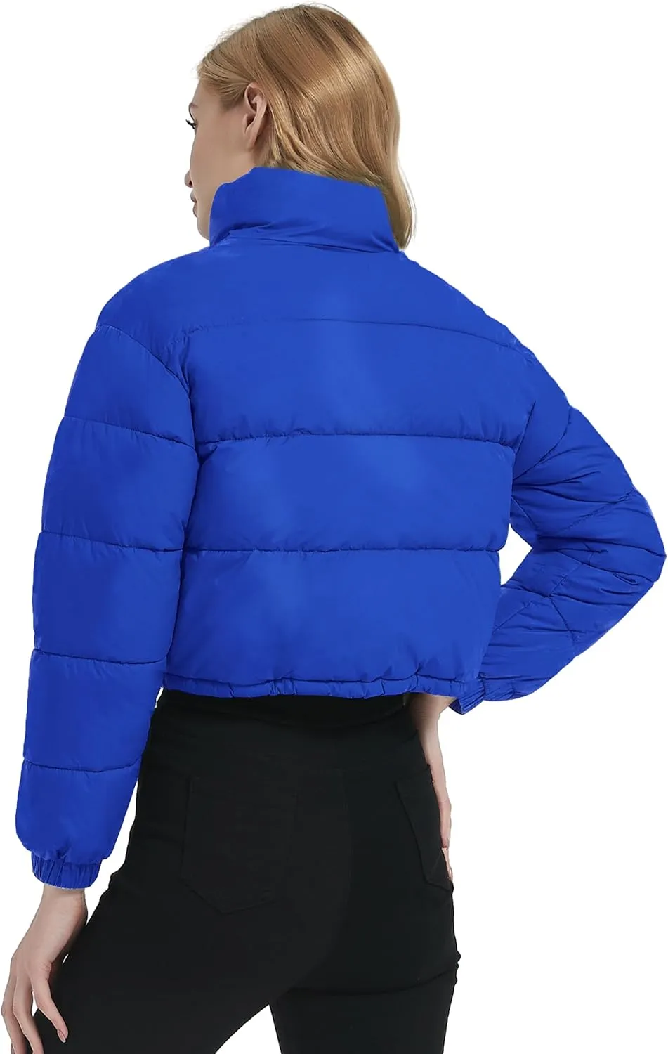 Kissonic Women's Cropped Puffer Jacket Full Zip Stand Collar Quilted Jacket Winter Coats with Pockets