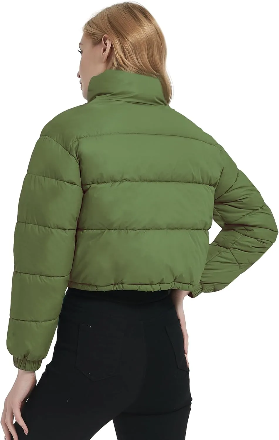 Kissonic Women's Cropped Puffer Jacket Full Zip Stand Collar Quilted Jacket Winter Coats with Pockets