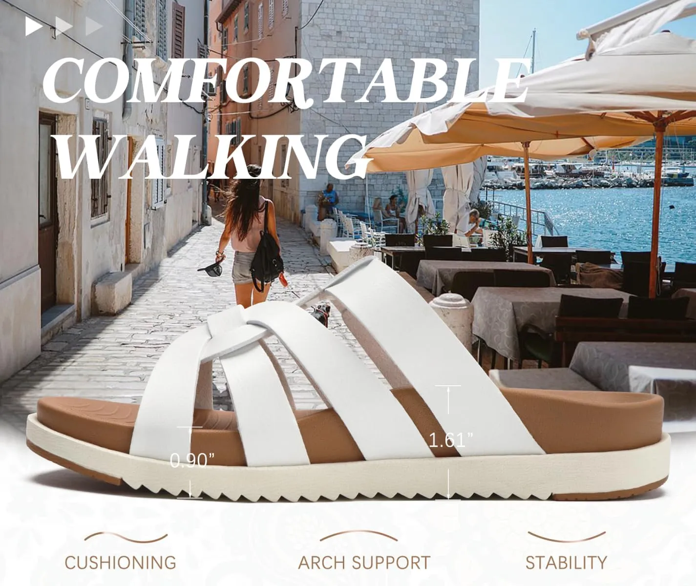 KuaiLu Gladiator Sandals for Women with Comfortable Arch Support Summer Beach Walking Fisherman Slides Boho Outfits Slip on Cushion Shoes Indoor Outdoor