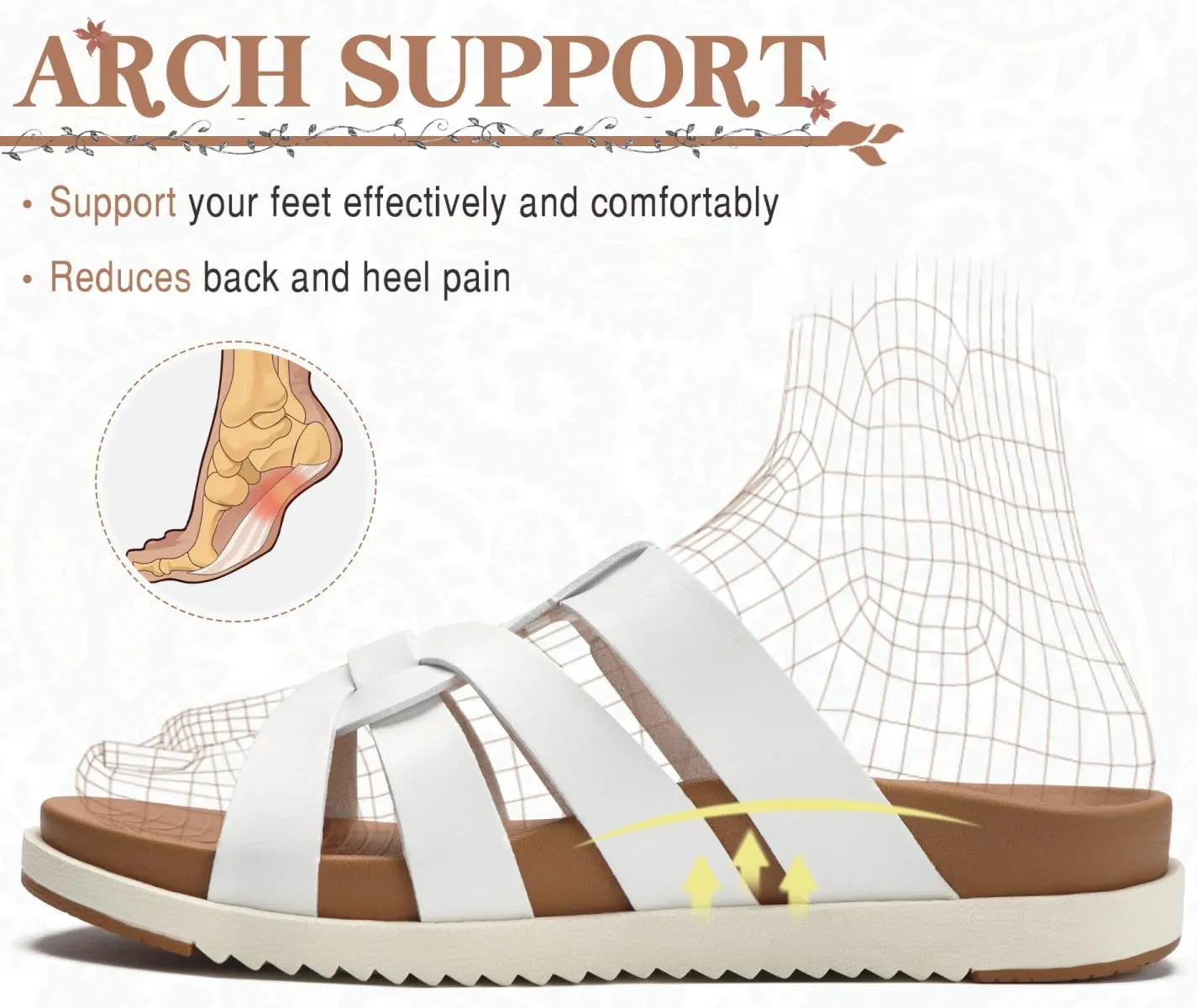 KuaiLu Gladiator Sandals for Women with Comfortable Arch Support Summer Beach Walking Fisherman Slides Boho Outfits Slip on Cushion Shoes Indoor Outdoor