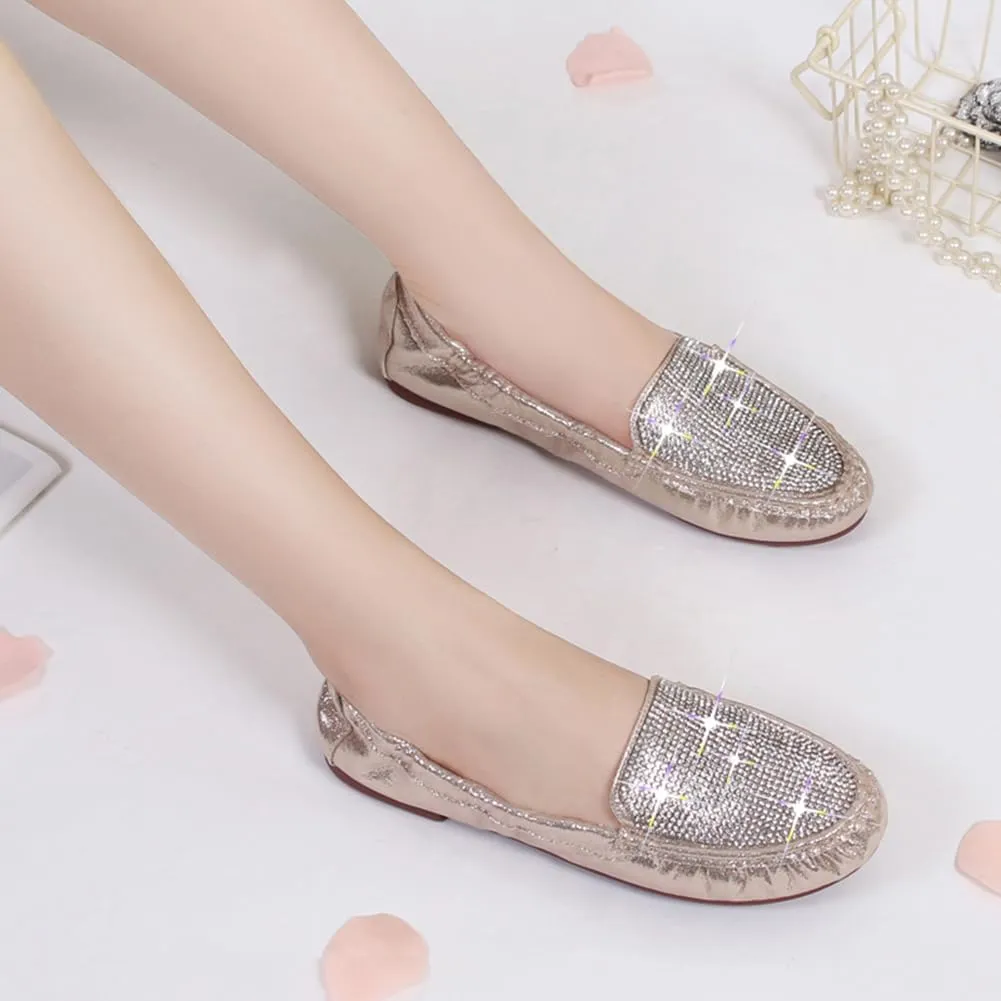 KUNWFNIX Women's Ballet Flats Crystal Wedding Ballerina Shoes Pointed Toe Pearl Diamond Low Heel Comfortable Dressy Work Business Dance Flats